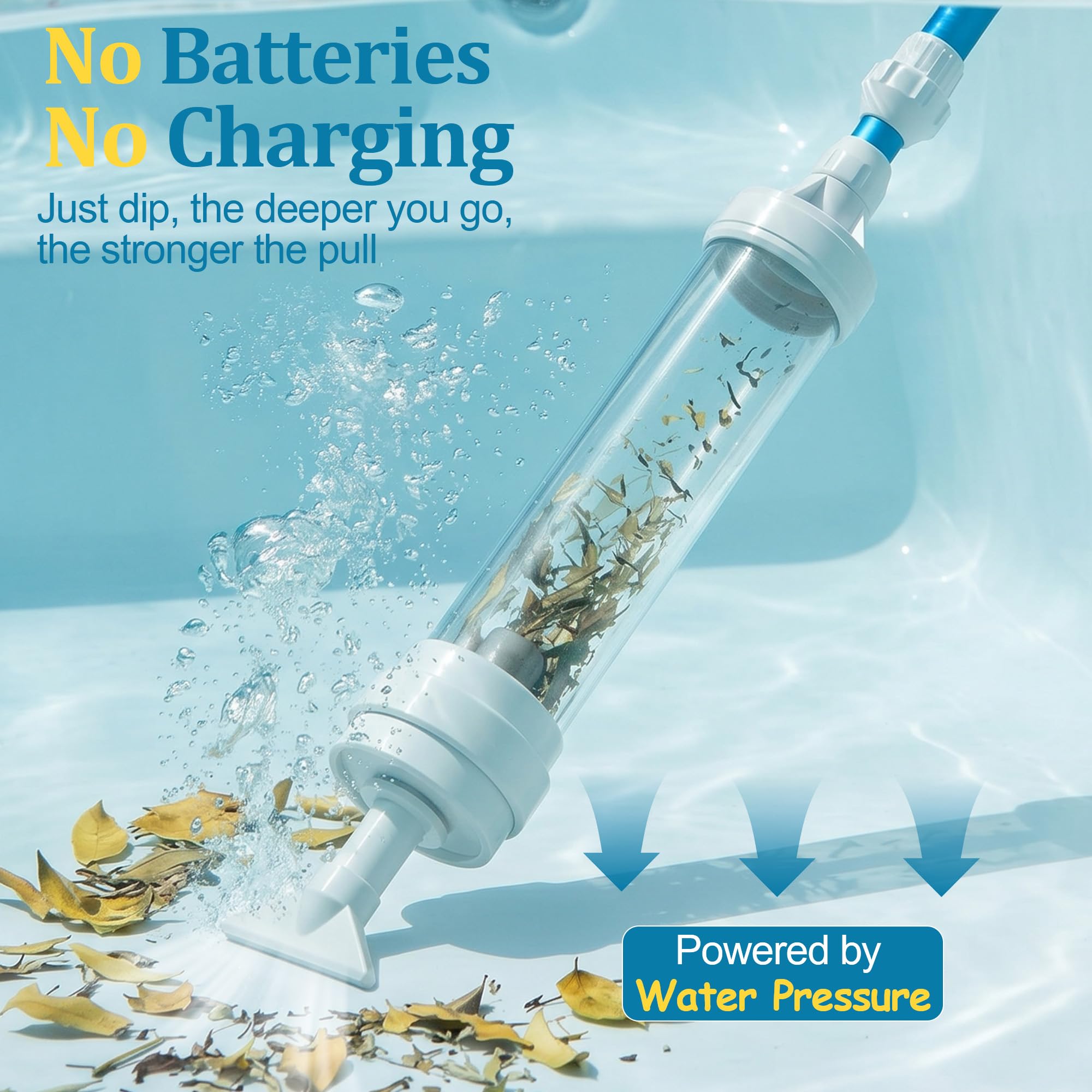 Aspirateur de spa manuel pour jacuzzi, sans pompage, sans piles ni électricité, alimenté par la pression de l'eau, aspirateur aspirateur ramasse les feuilles, le sable et les débris, avec poignée