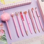 WEMATE 8Pcs Ballpoint Pens Set,Ballpoint Pen Bling for Women,Girly Pens,Black and Blue Ink Ball Point Pen Gifts for Wedding Bridesmaid Gifts (Rose Gold) | Fancy Pens for Journaling, Office & Gift Supplies for Women Girls, Birthday and Back to School