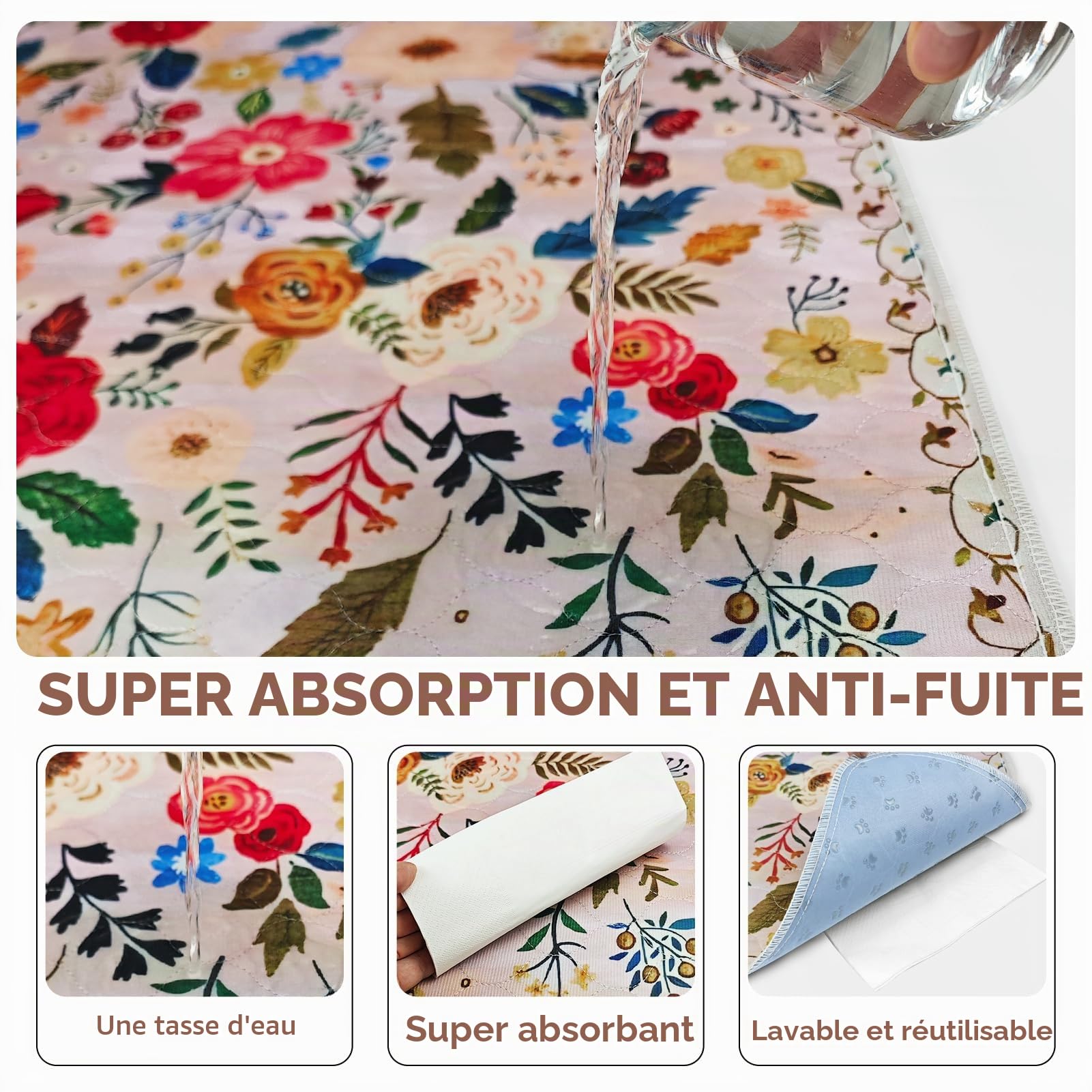 Lot de 2 Tapis hygiéniques lavables pour Chiens, réutilisables, 102 x 66 cm, Super absorbants, à séchage Rapide, imperméables et antidérapants pour Cage, Sol, canapé