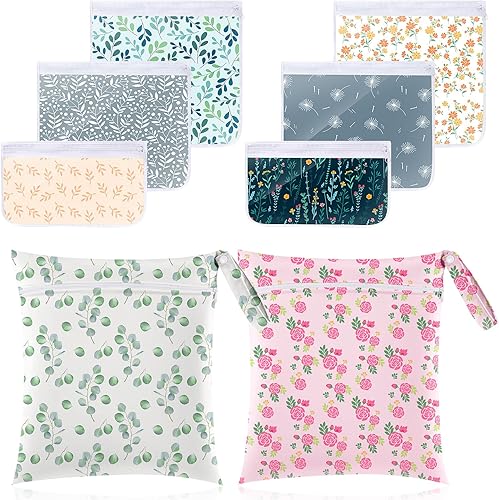 Reginary Paquete de 8 bolsas húmedas impermeables para adultos grandes y pequeños, reutilizables, bolsa de limpieza en seco para pañales, ropa
