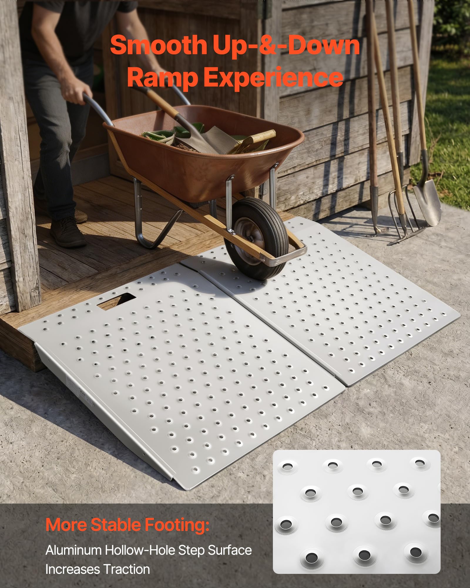 VEVOR Rampa para Silla de Ruedas de Aluminio 750 x 617 mm, Rampa de Umbral Antideslizante, Plataforma Capacidad de 340,2 kg para Puertas, Garajes, Carretillas, Andadores, Scooters y Equipos con Ruedas