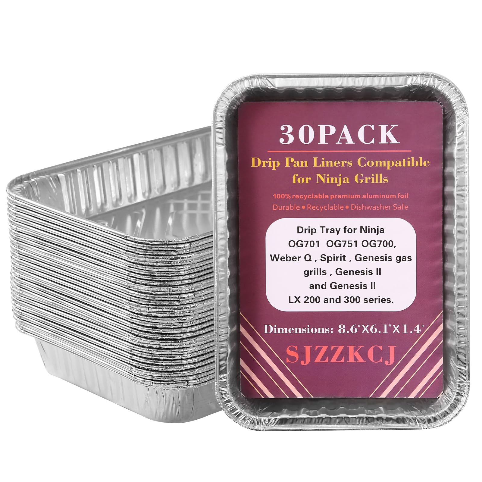 30 Pack Drip Pans Liners Compatible for Ninja OG701 OG751 OG700，Weber Q , Spirit , Genesis II LX 200 & 300 Series Gas Grills, Disposable Aluminum Foil Grill Drip Pan，Outdoor BBQ Grill Trays (30pack)