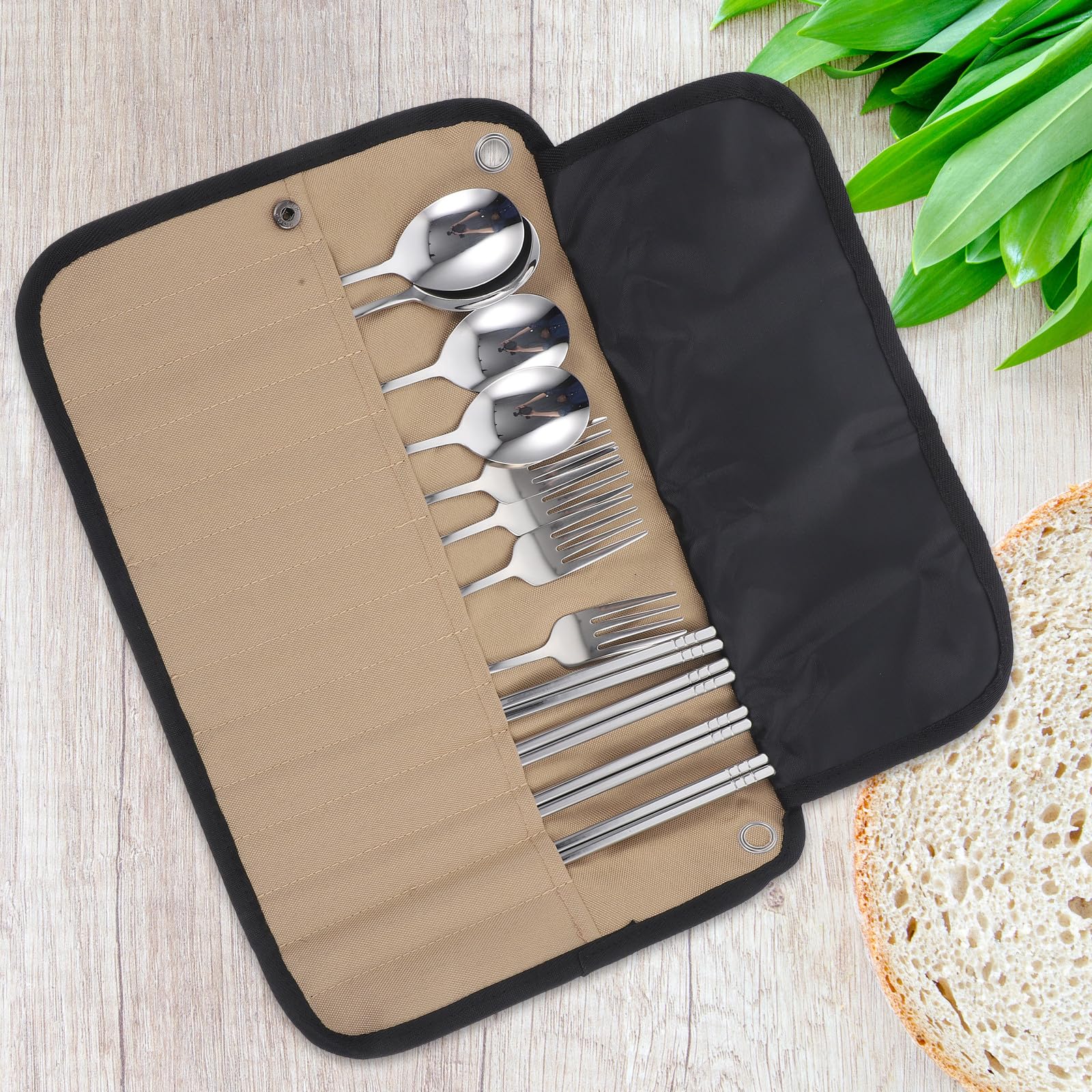 INOOMP Set Posate da Campeggio Portatile in Nylon Custodia Pieghevole, Utensili da Viaggio Multifunzionali per Picnic, Escursioni e Barbecue All'aperto, Stoviglie Leggere e Facili