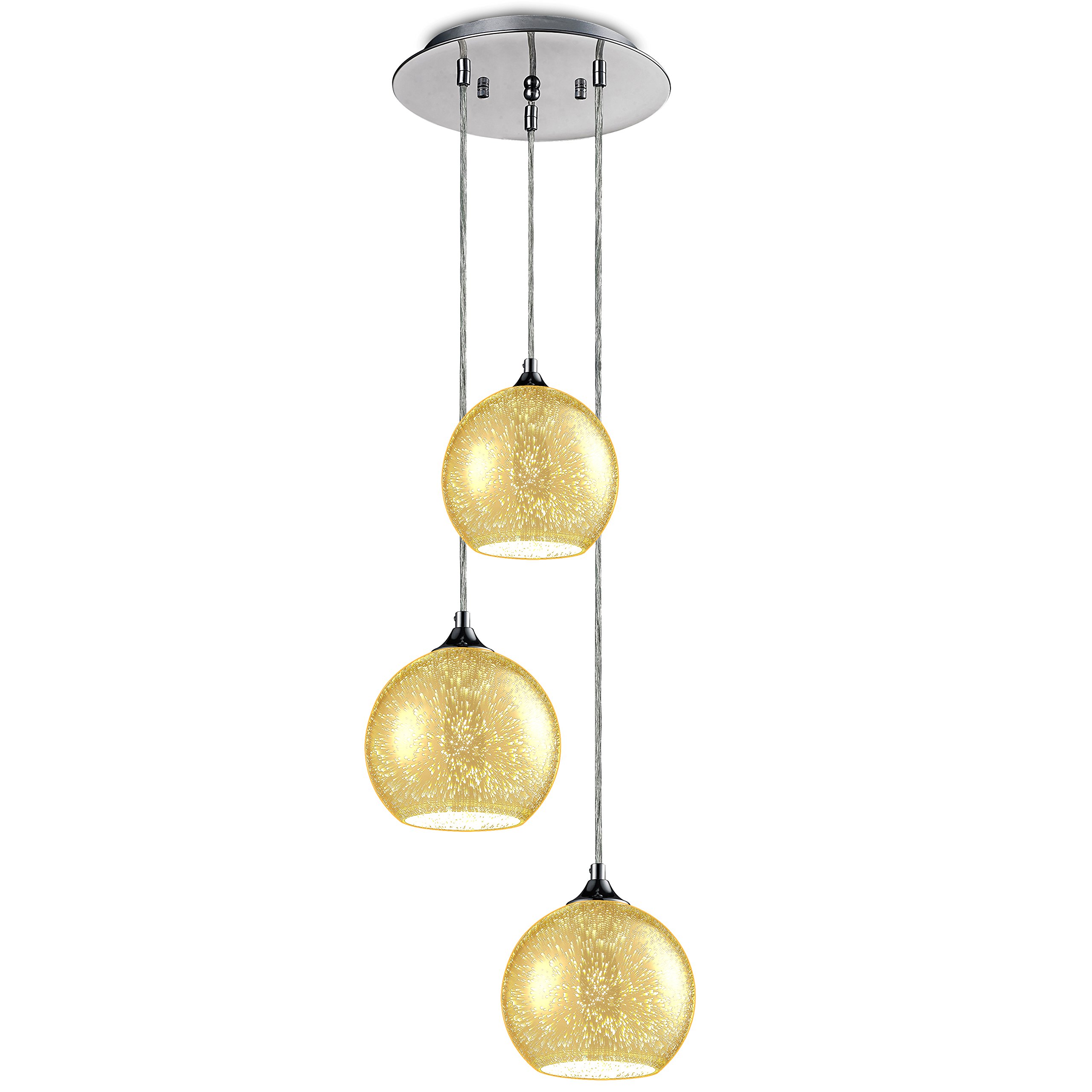 SereneLife Home Lighting Fixture - Triple Pendant Hanging Lamp Ceiling Light with 3 7.1” Circular Sp