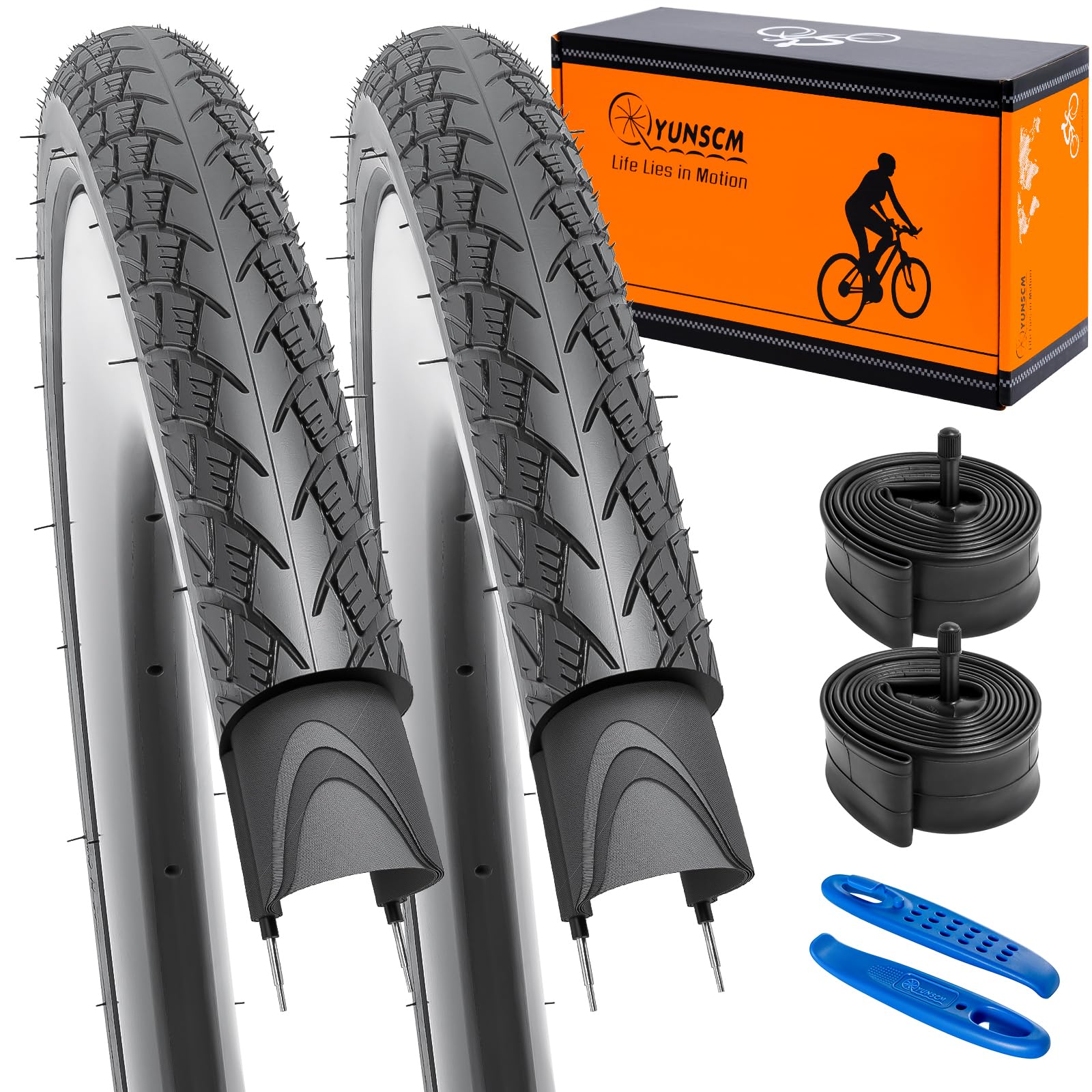 YunSCM 2 pneumatici per bicicletta in nylon 60TPI antiforatura, 26 pollici, 26 x 1,75, rivestimento 47-559, compatibili con città/strada, 26 x 1,75, pneumatici pieghevoli con strisce riflettenti