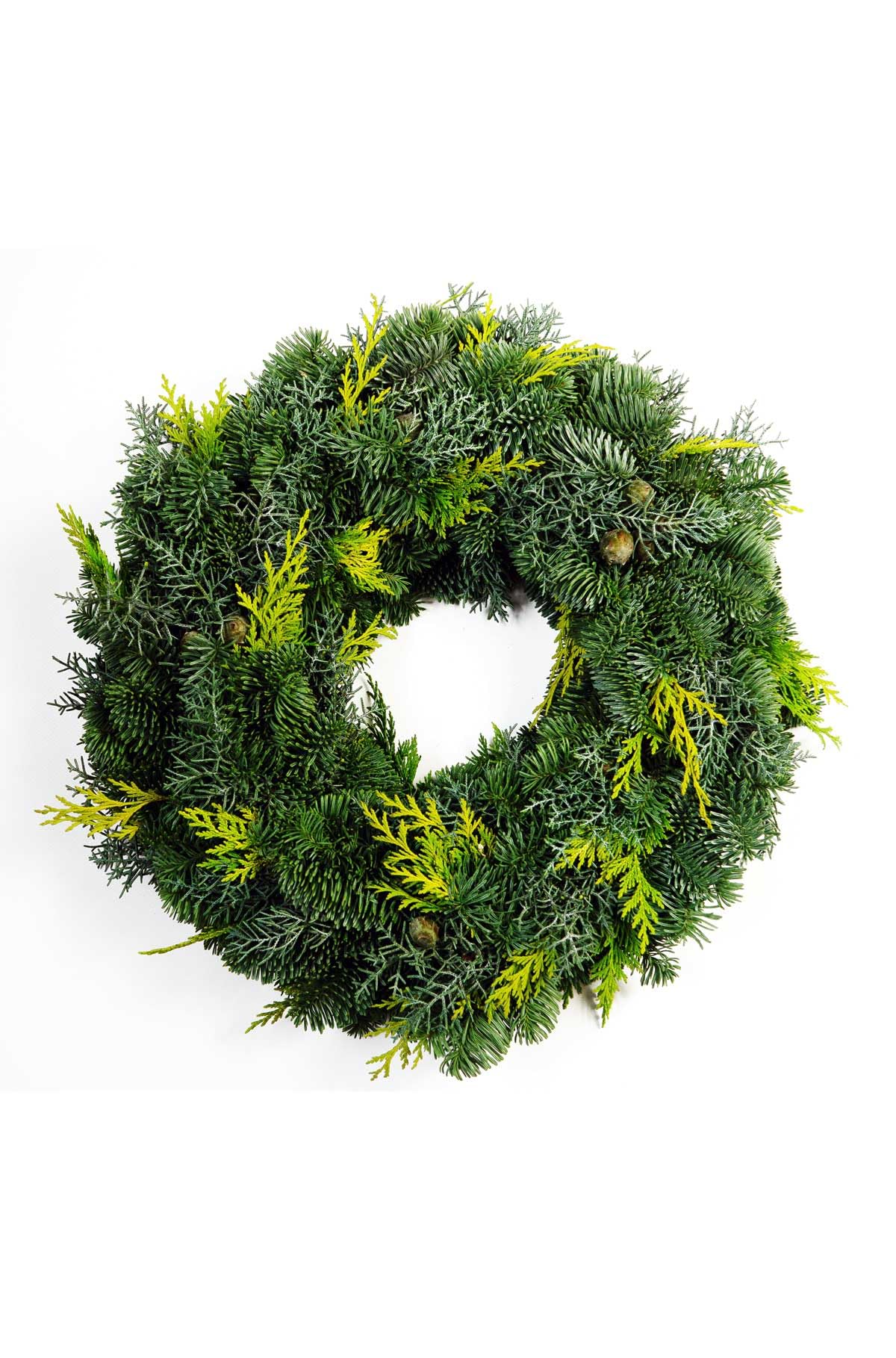 Adventskranz echt - Tannenkranz - Mixtellerkranz Nobilis - Konifere - 100% natürlicher echter Adventskranz - einseitig gebunden - Türkranz - Tischkranz - Weihnachtsdeko (Durchmesser 40 cm)