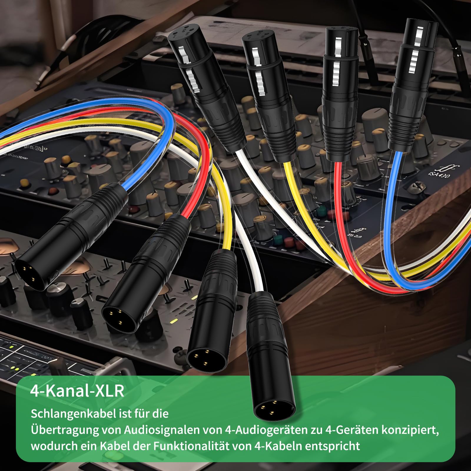 Cable profesional XLR de 4 canales con código de color, cobre OFC, para divisor de micrófono, mezcladores de DJ, sistemas IEM (200 cm)