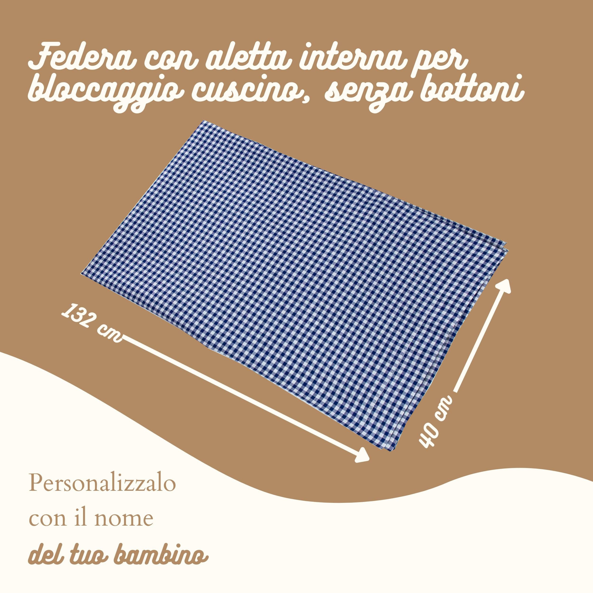 Coccole - Set 3pz Lenzuolo Lettino Asilo Bianco/Blu - Lenzuolo, Federa e Copribrandina Personalizzati - Personalizzabile Con Nome Asilo in Pelle Ovo