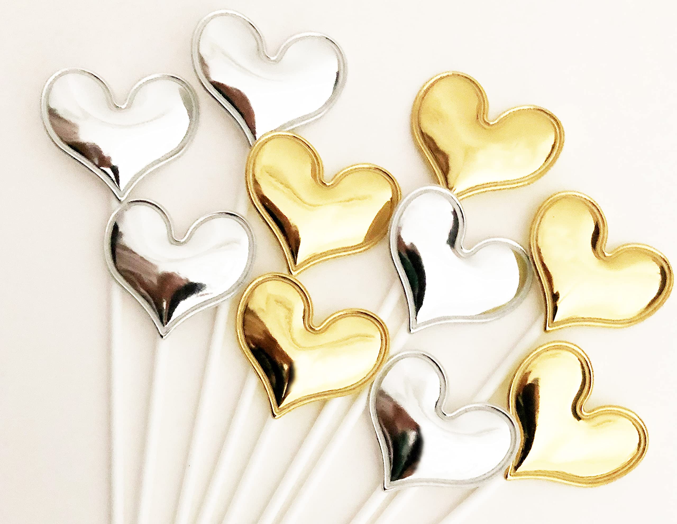 Toppers Per Torte A Cuore Glitterati - 10 Pezzi, Multicolore Opaco, Con Bastoncini Di Legno - Foto 7