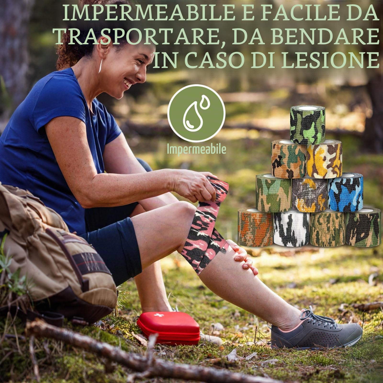 16 Rotoli Benda Elastica Autoadesiva, 5cmx4,5m Benda Elastica Coesiva, Nastro Crossfit, Garza Adesiva Coesiva Benda per Sportivo, Dita, Caviglia, Ginocchia, Gatti, Cani, Cavalli, Mimetico