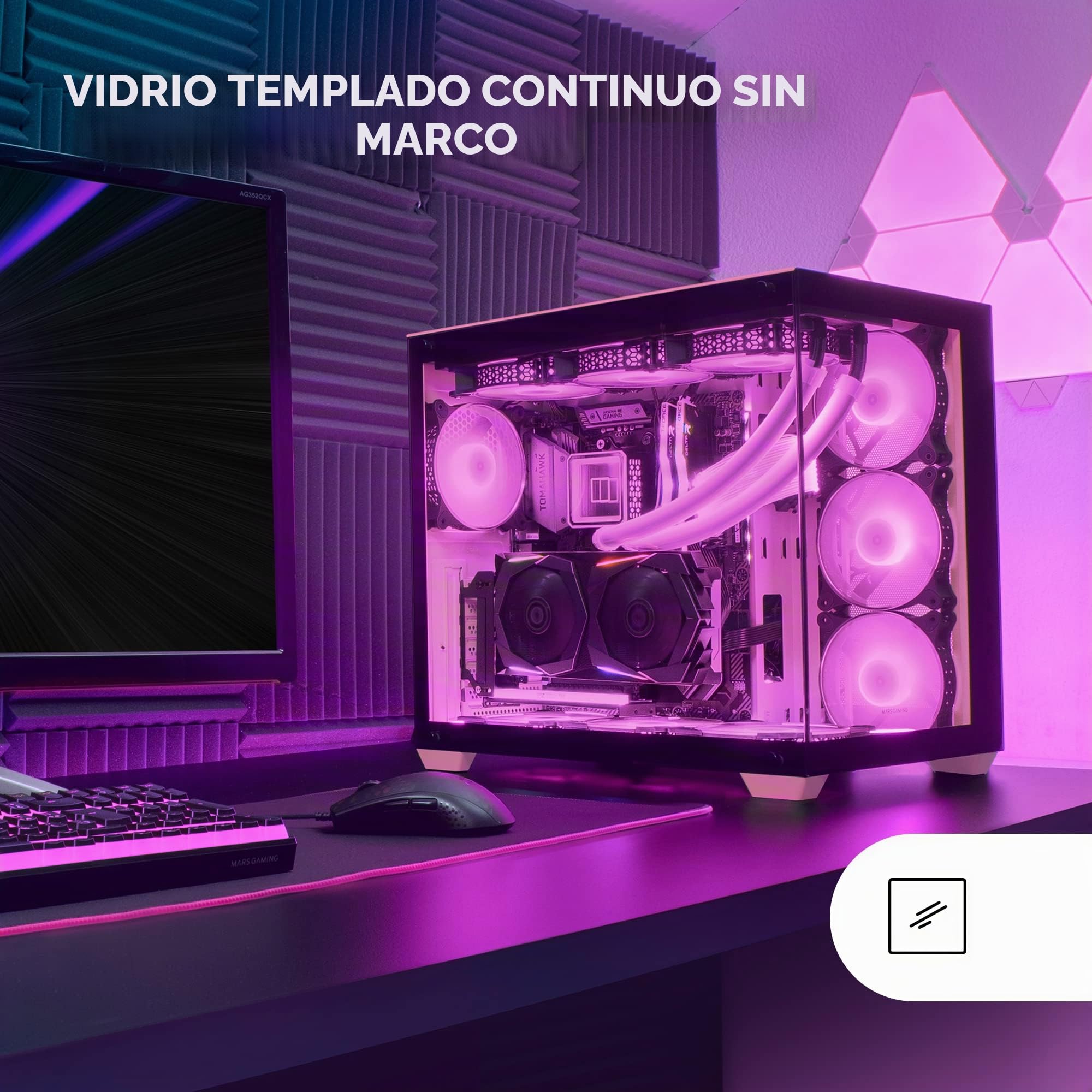 Mars Gaming MCV4, Torre Gaming Custom XXL E-ATX, Ventana Cristal Templado Lateral y Frontal Sin Marco, Estructura Modular Doble Cámara, Rosa