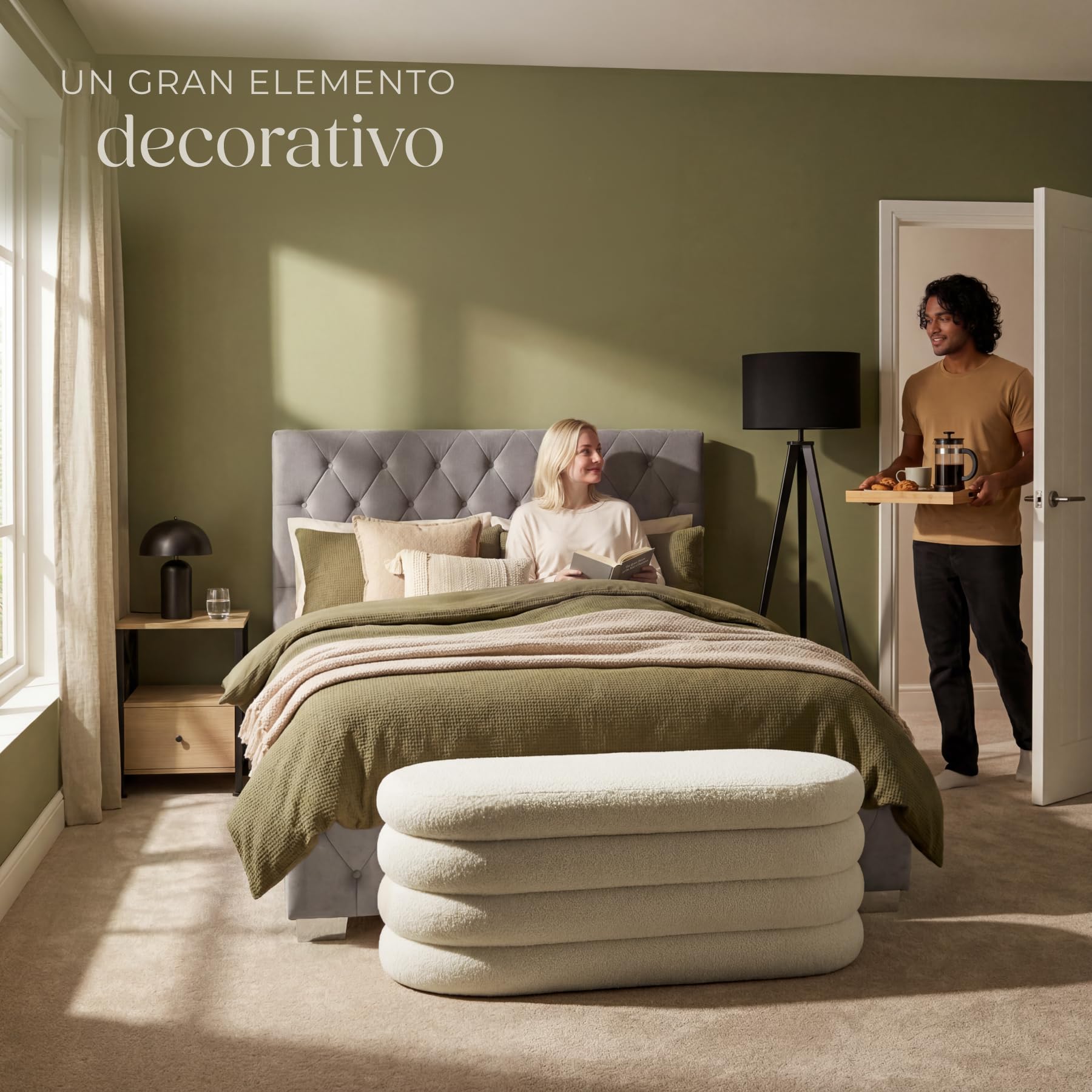 tectake® Banco con Almacenaje, 2 Espacios Almacenamiento, 110 x 45 x 42 cm, Carga Máx: 150 kg, Puff Salon, Decoracion Habitacion, Puff Almacenaje, Reposapies Salon - Bouclé Blanco/Crema