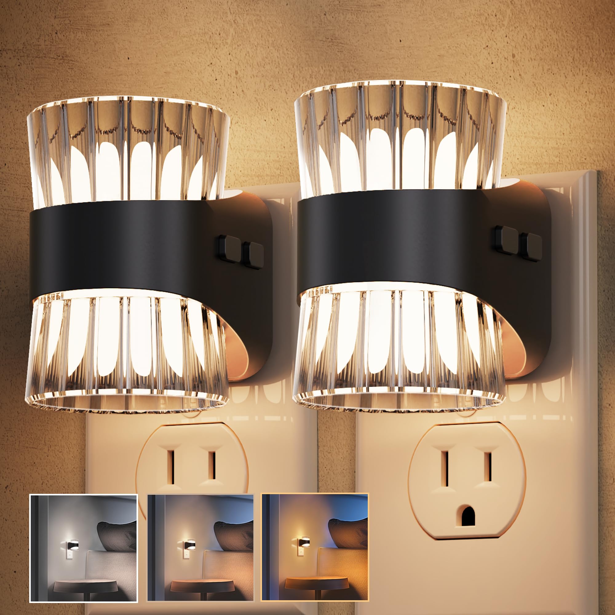 L LOHAS LED Night Light, Modern Night Lights Plug into Wall,2 Pack 3000K/4000k/5000K Adjustable Color Temperature Night Light,Dimmable Nightlights with Dusk to Dawn Sensor for Rooms Bathroom Hallway