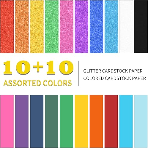 Miniatura 2 de VETUZA 20 hojas de papel de cartulina con purpurina y colores, cubierta de 92 libras250 GSM, cartulina de colores mixtos A4 para proyectos