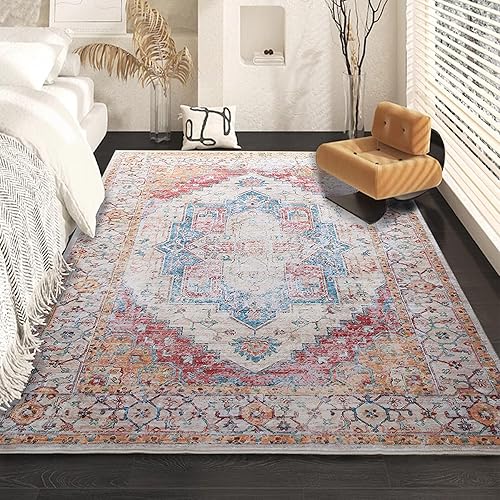 Miniatura 2 de Yancorp Alfombra bohemia de 4 x 6 pies para sala de estar, antideslizante, lavable, alfombra de interior, abstracta, suave y esponjosa, alfombra