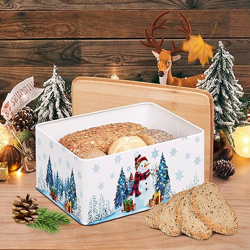 Miniatura 3 de Caja de pan azul Matel de gran tamaño  Muñeco de nieve azul para cocina, Navidad, regalos útiles para mujeres, 13 x 8.5 x 5.3 pulgadas, recipientes