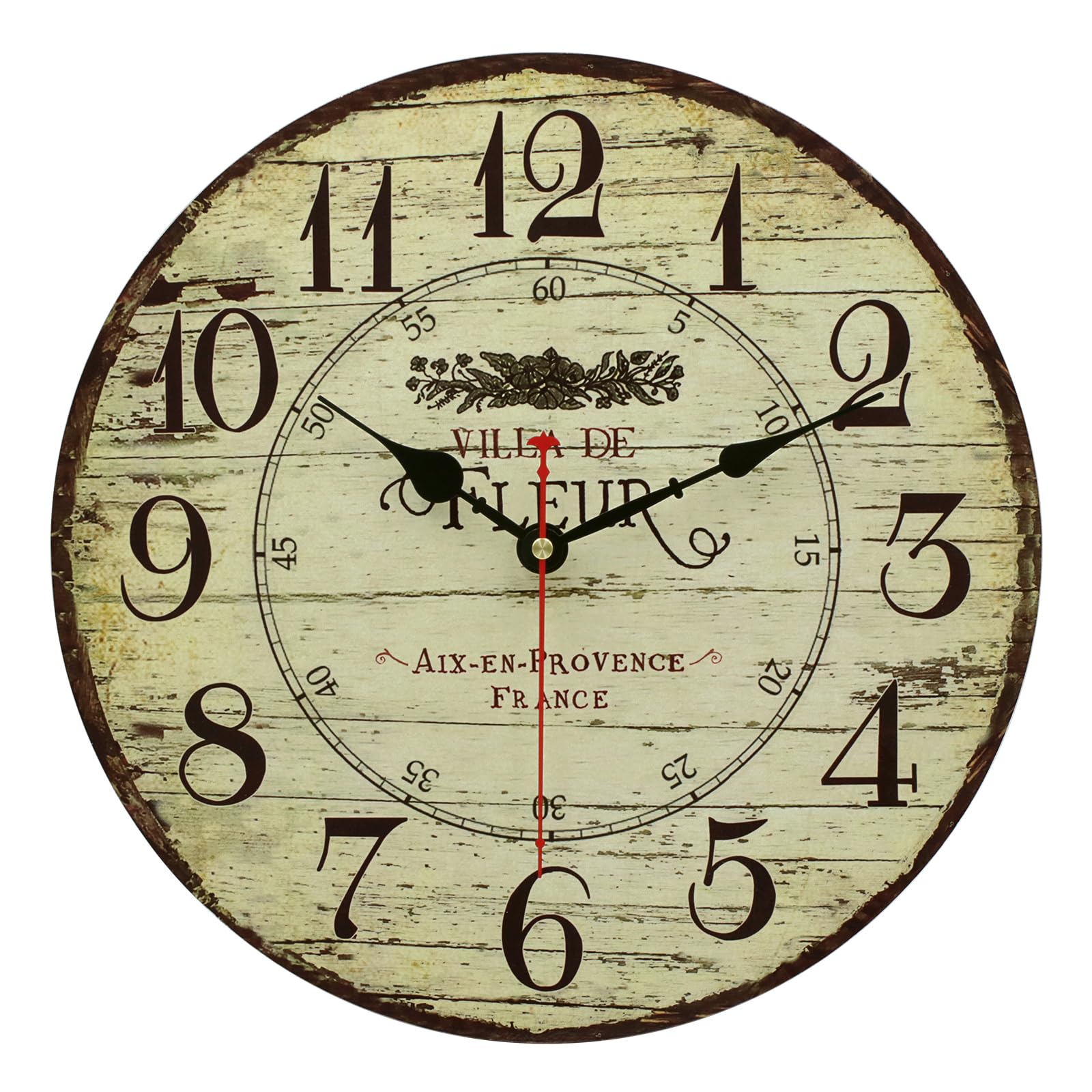 8 Inch Wall Clock Easy to Read Arabic Numerals Wooden Round Wall Clock Silent Non-Ticking Battery Operated Home Wall Clocks Retro French Country Style Art Decor Hanging Clock
