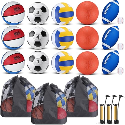 Juego de 18 pelotas deportivas para niños y adolescentes, tamaño oficial, baloncesto, fútbol, voleibol, fútbol, parque infantil, béisbol, equipo