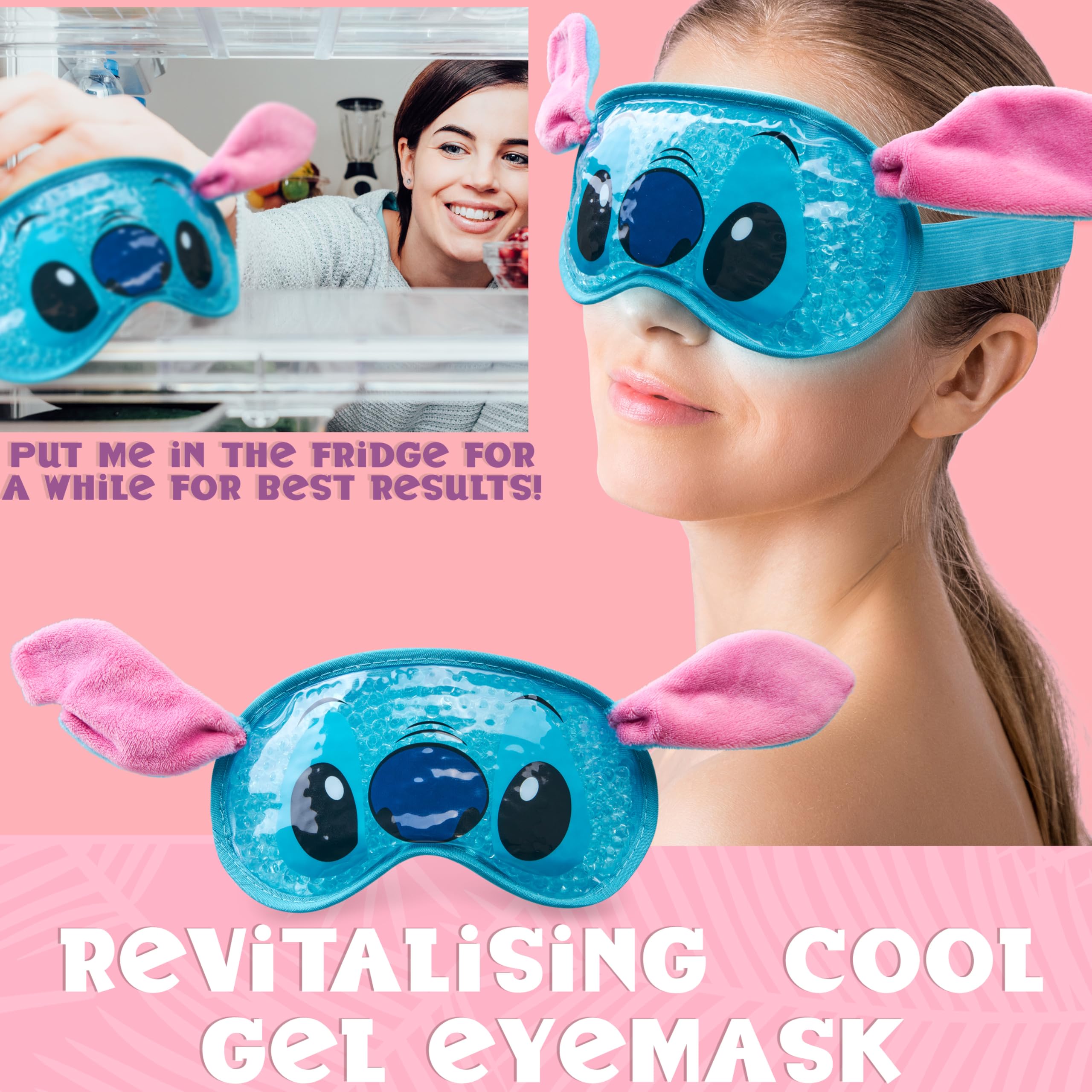 Disney Stitch Maschera Occhi Freddo, Bellezza Accessori Set - Regalo Donna (Blu)