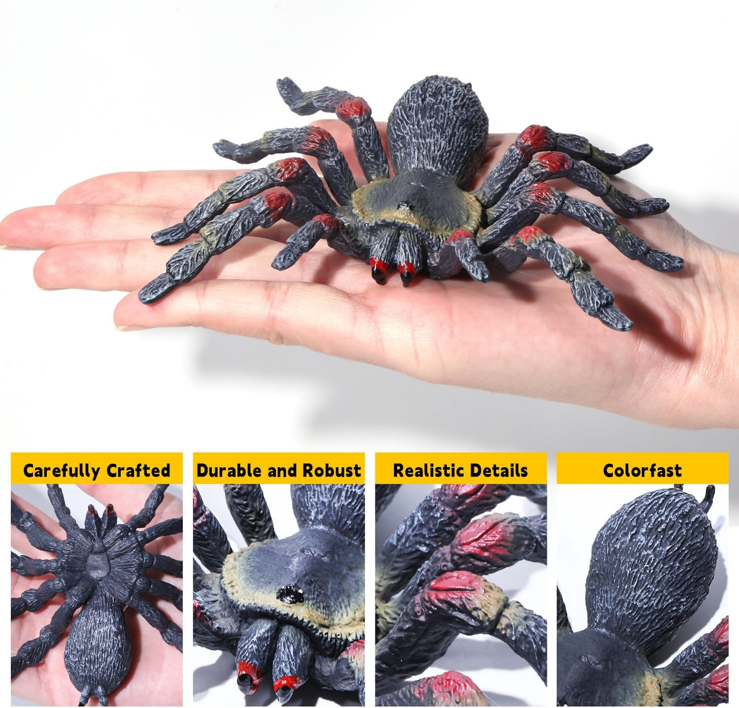 SIENON 2Pcs Realistic Wolf Spider Animal Toys, Lifelike Whiteknee Tarantula Insect Figure Action Model for Kids Education Halloween Pranks Props Decorations