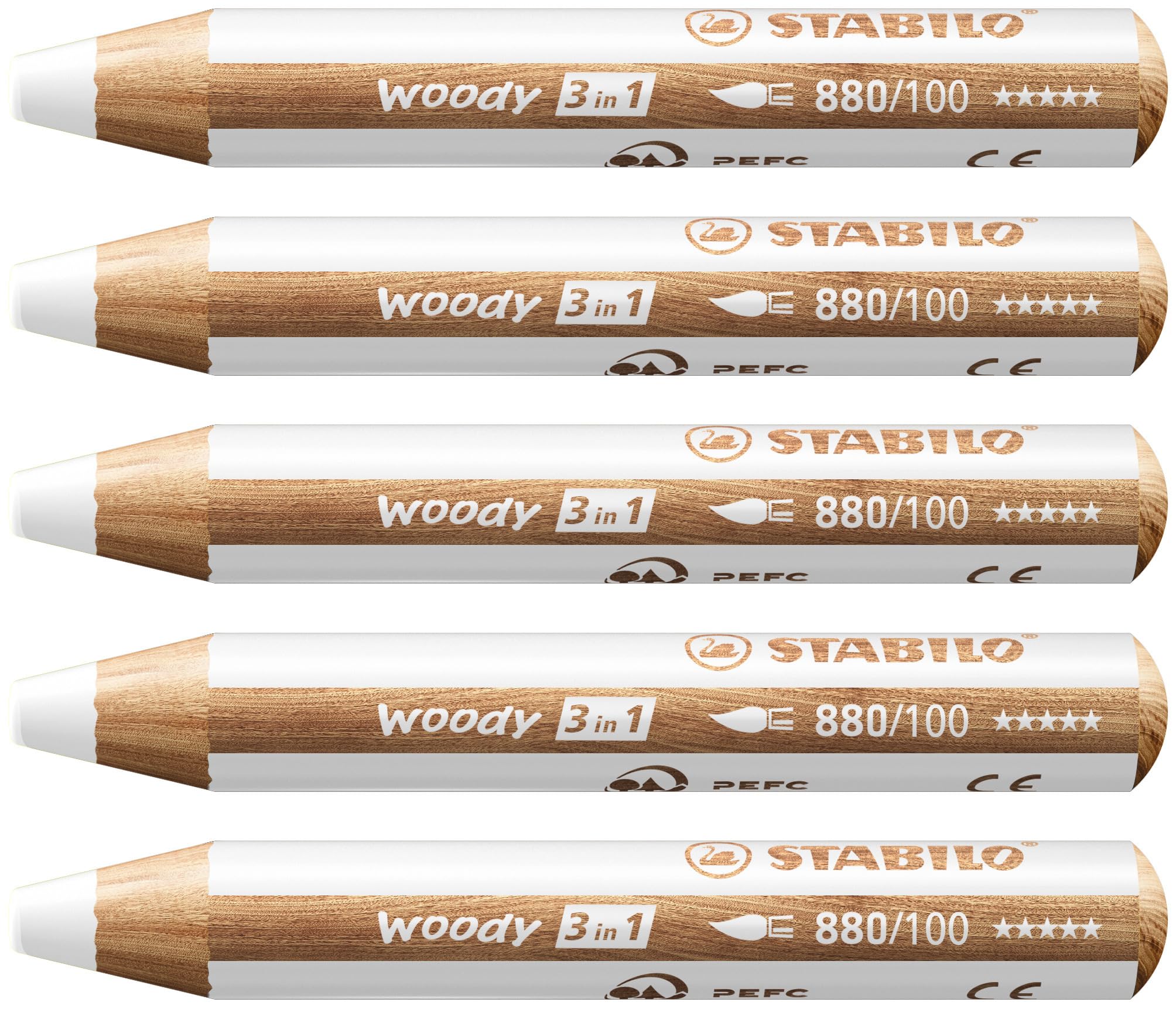 Woody 3 in 1 Multi Talent Pencil Crayon - White (Pack of 5)
