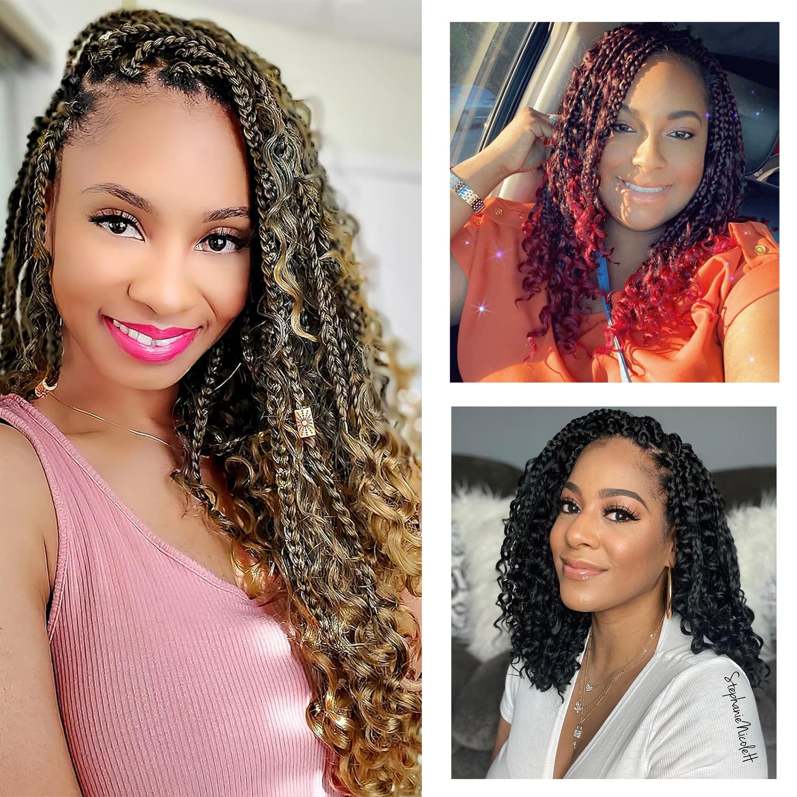 Crochet Braids Hair Extensions 8 Packs 10 Inch Pre-Looped Crochet Hair Extensions for Black Women Boho Braids with Curly Ends Goddess Braid Extensions Hair(1B/33/30#) - Image 2