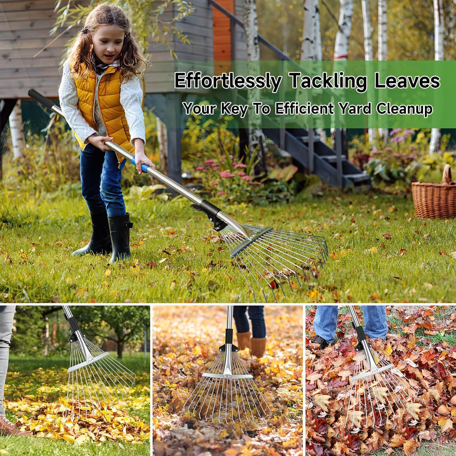 68 Rake KOMCLUB 68 Metal Rake, Leaf Rake with Adjustable Handle, Garden for ...