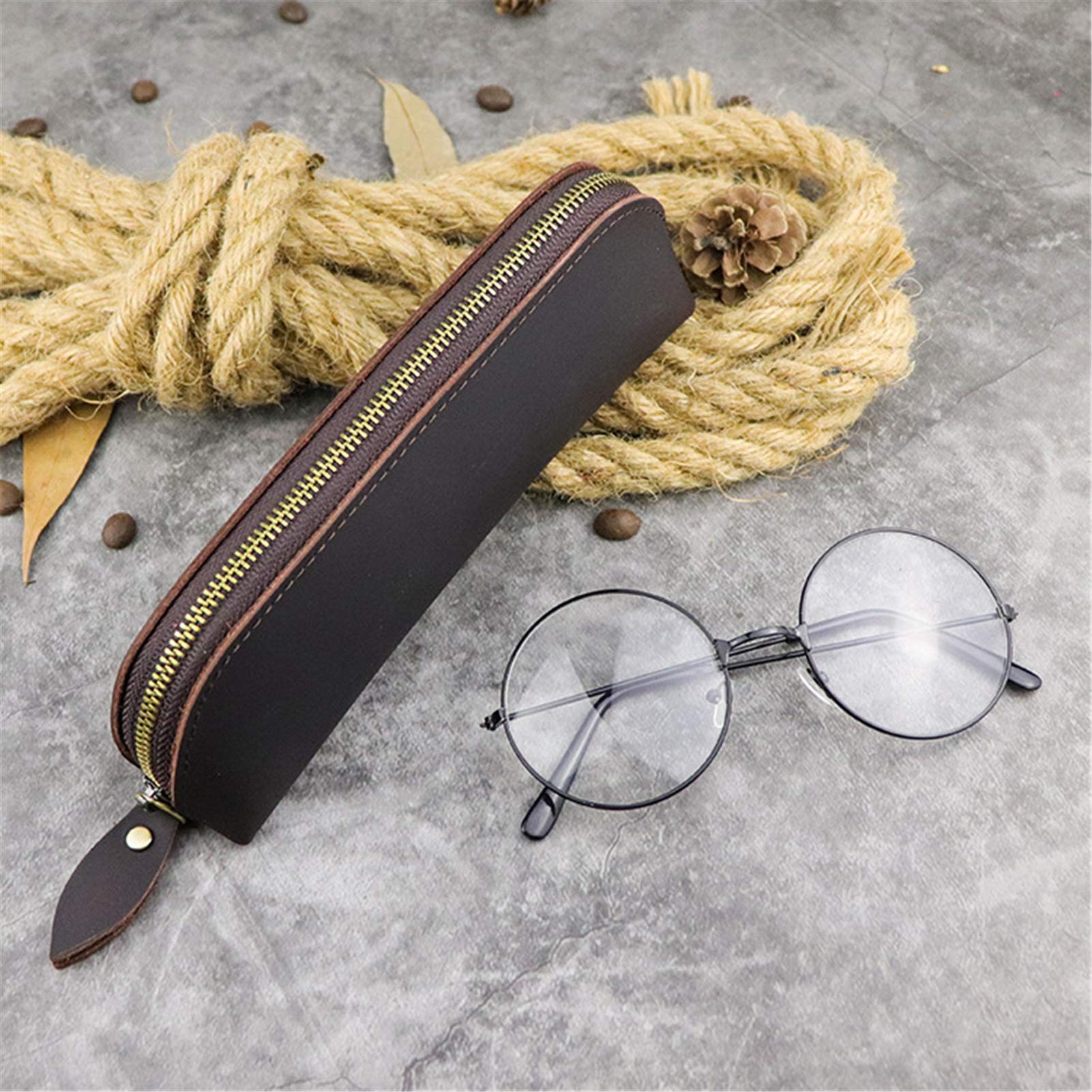 Astucci per matite Astuccio per matite in pelle Custodia vintage con cerniera per uomo Donna Dimensioni perfette per articoli di cancelleria per giovani studenti (Color : Dark coffee, Size : 18x5x4.