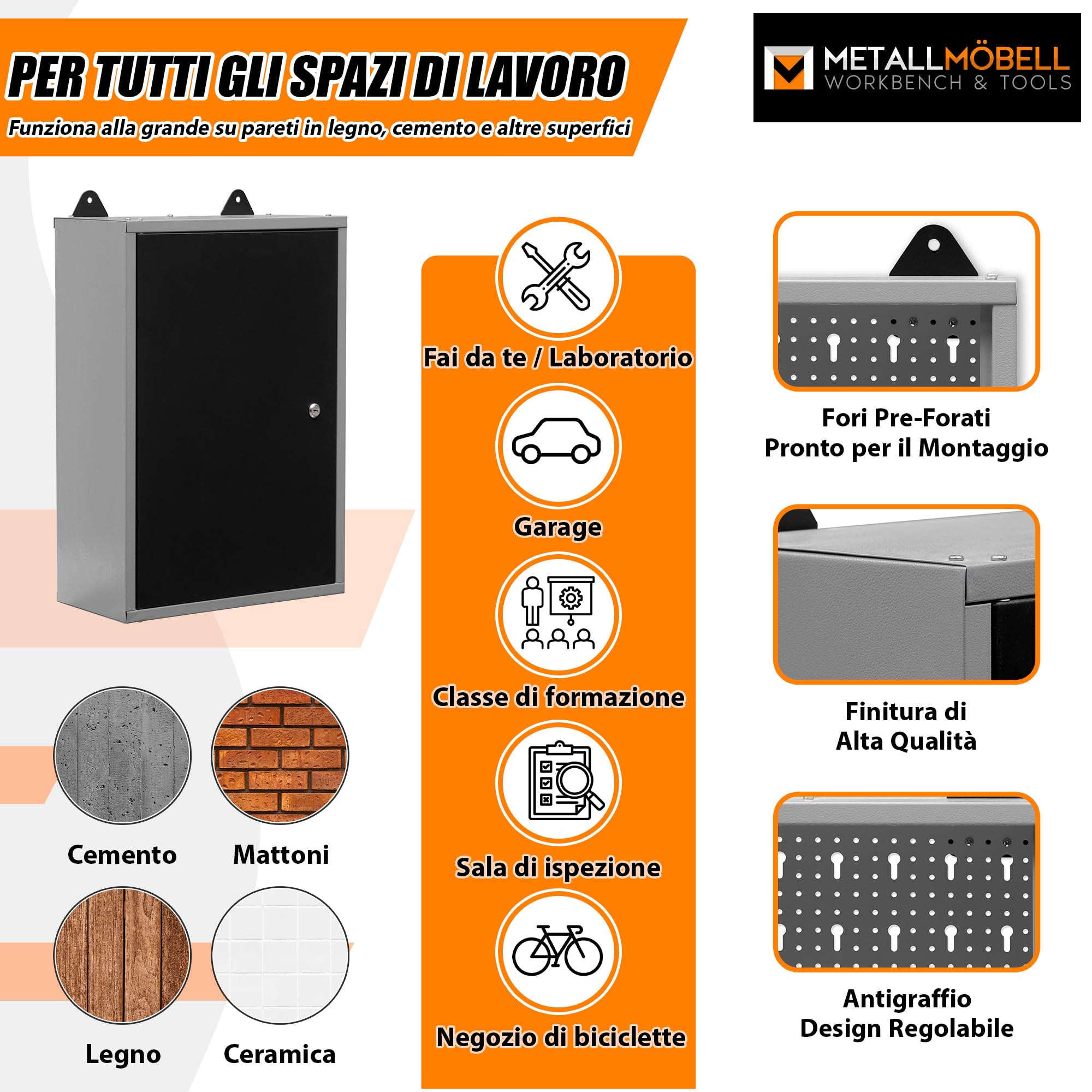 METALL MÖBELL WORKBENCH & TOOLS METALLMOBELL - Armadio Ferro | 60x40x20cm, con Ripiani e Serratura | Armadi da Ufficio, Mobile Ufficio, Armadietto Spogliatoio, Armadio Due Ante - MB01G