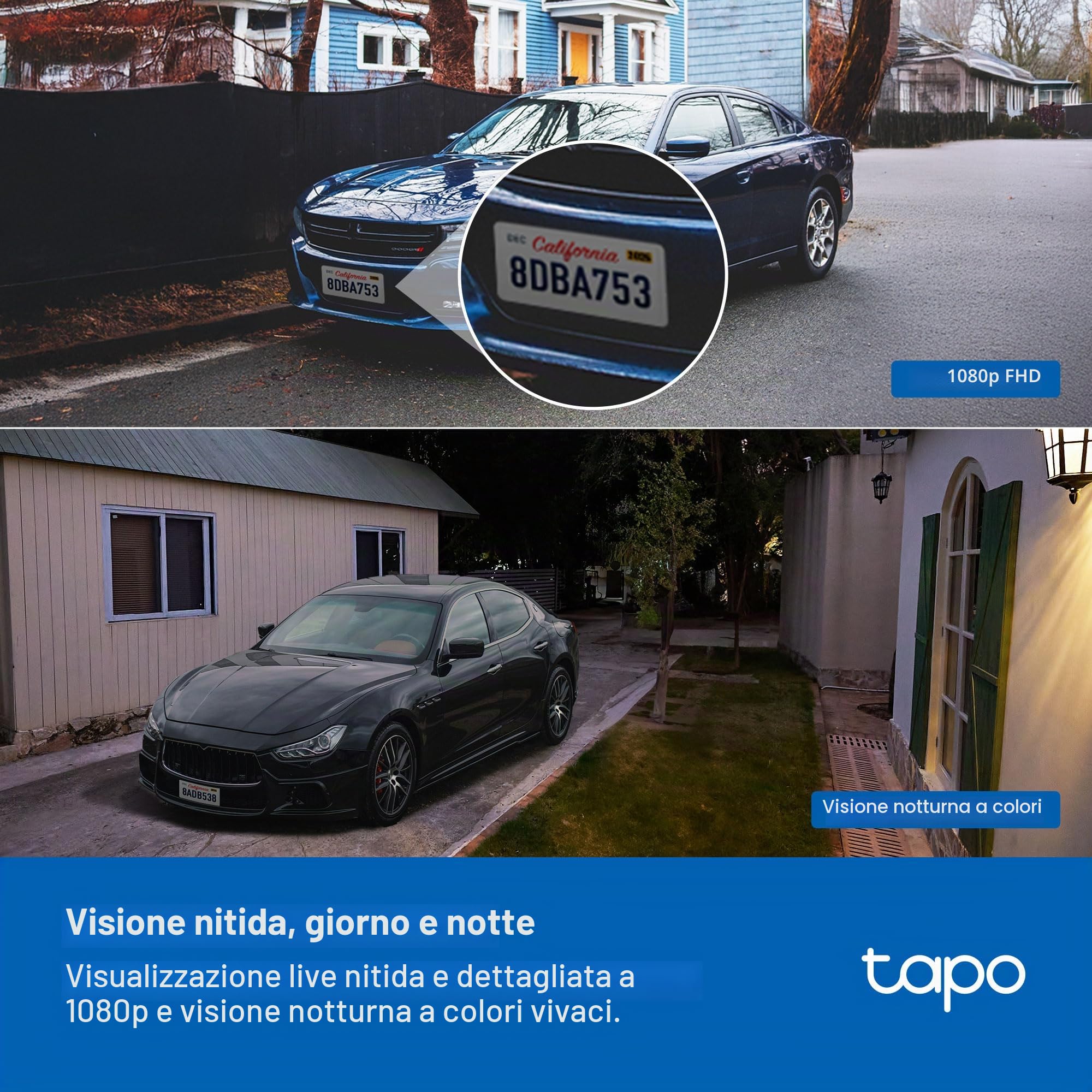 Tapo TP-Link C400 KIT Telecamera a batteria esterna con base a pannello solare, wireless, 1080P, rilevamento gratuito persone/veicolo, archiviazione SD/Cloud, visione notturna a colori, nessun hub