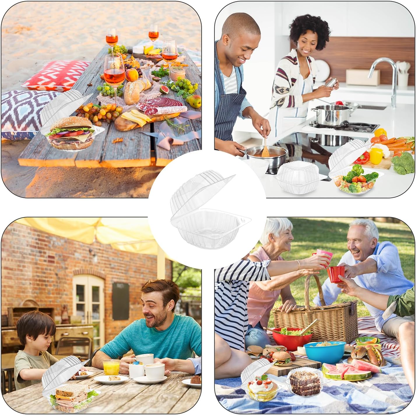 BallHull 100 Pcs Clear Thickening Plastic Hinged Take Out Containers Disposable Clamshell Food Cake Containers with Lids 5.8 x 5.8 x 3.2 inch for Dessert, Cakes, Cookies, Salads, Pasta, Sandwiches - Image 7