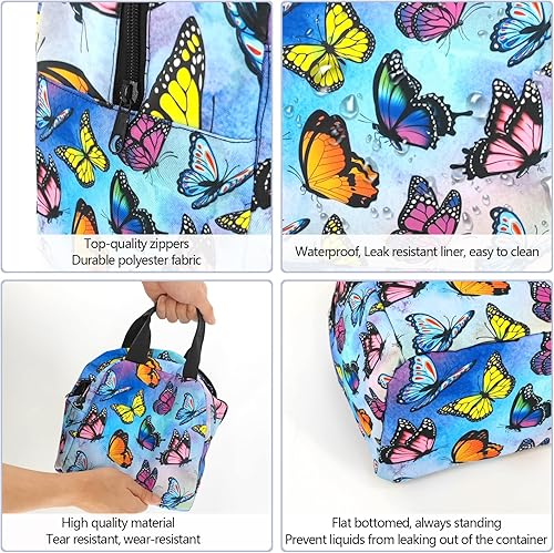 Miniatura 2 de Lonchera aislada para mujer, reutilizable, con bolsillo, para el trabajo, picnic, viajes, mariposa, galaxia