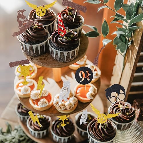 Miniatura 3 de CCINEE Paquete de 40 adornos de mago con brillantina, para cupcakes de inspiración mágica, temática mágica de mago escolar, baby shower, fiesta de