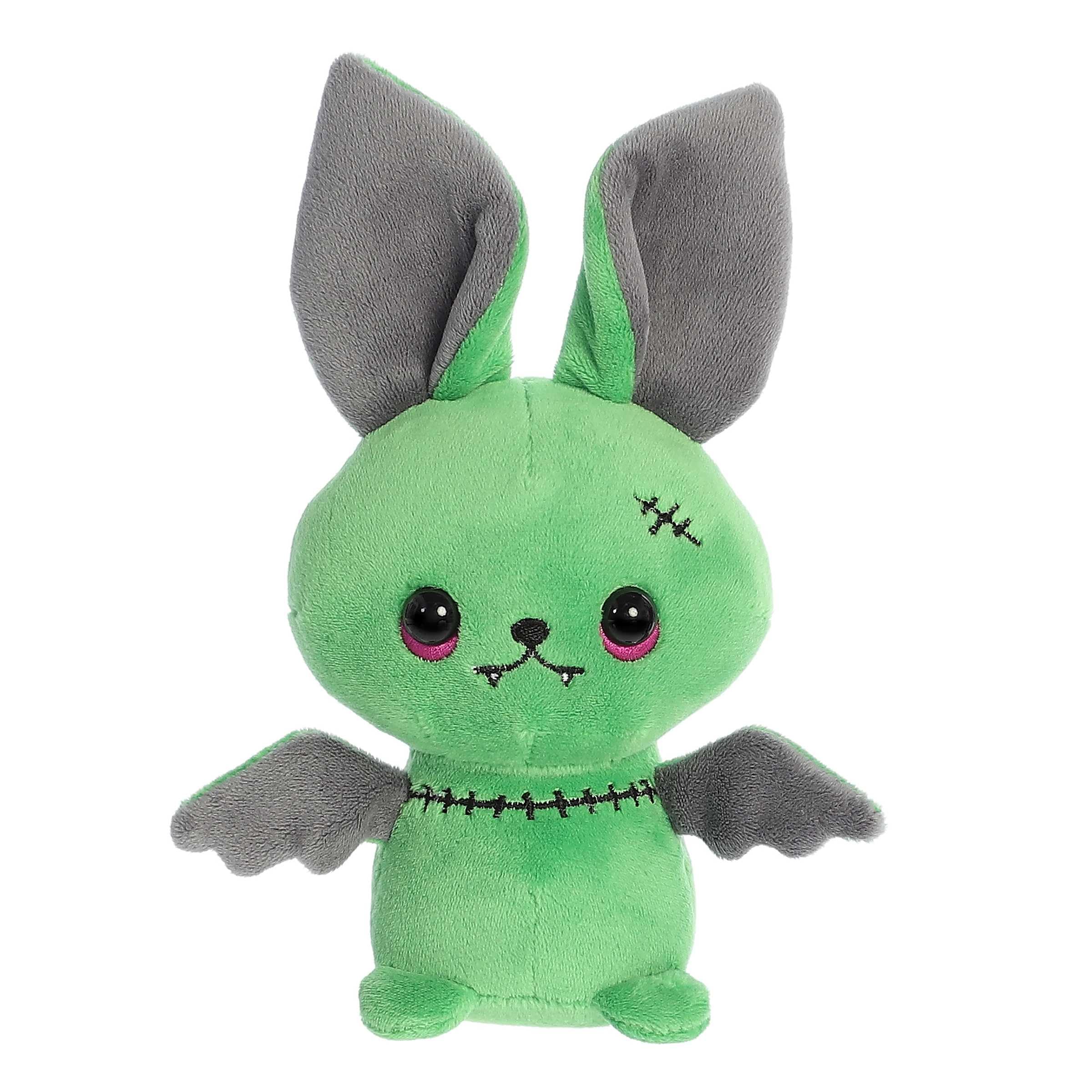 Aurora® Spooky Halloween Zed Zombie Bat Stuffed Animal - Boo-Tiful Decor - Trick-or-Treat Fun - Green 7 Inches