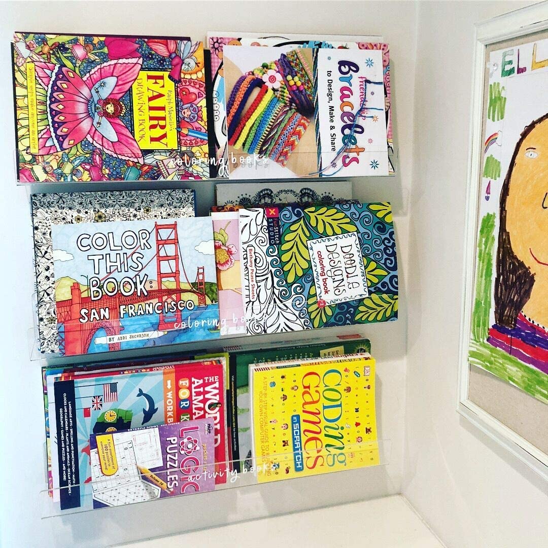 Acrylic Floating Wall Shelves 2 Pack Kids Bookshelf 24 Inch, Wall Mounted Invisible Ledge Shelf, Spice Rack, 4MM Thick Clear Bathroom Storage Shelves Display Organizer Toy Picture with 6 Screws