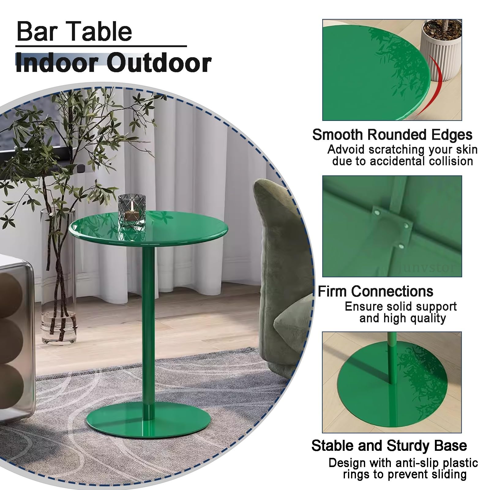 Table de bar d'extérieur en métal vert pour terrasse, bistrot, pub avec comptoir de boissons, table d'appoint de jardin pour intérieur et extérieur, 48 x 48 x 72 cm