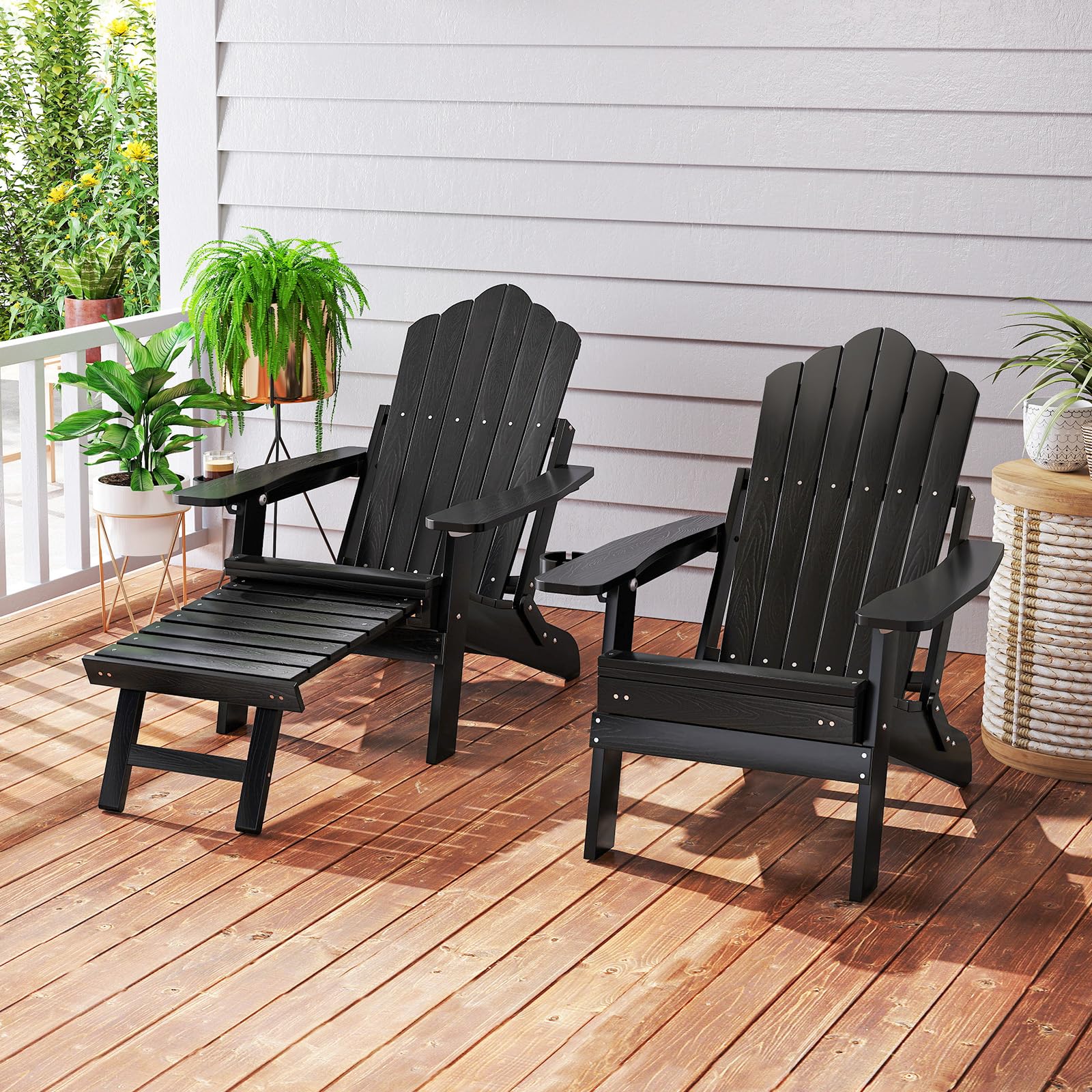 COSTWAY Sedia Adirondack da Giardino, Poltrona Prendisole con Poggiapiedi Estraibile, Schienale Regolabile, Sedia Lounge Adirondack Pieghevole per Giardino, Portata 180 kg