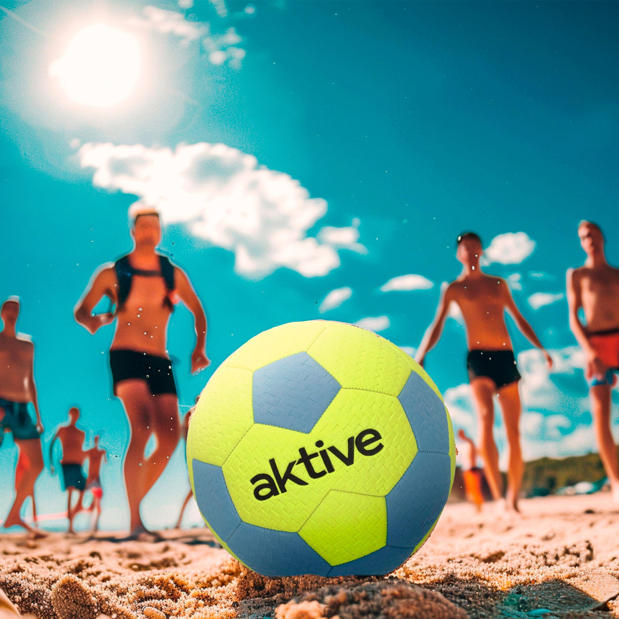 AKTIVE Balón de fútbol PVC Talla 5 320-340g D22 cm Amarillo fosforito Azul Resistente Duradero Entrenamiento Aire Libre