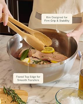 Caraway 6-Piece Mixing Bowl Set with Lids - 6 qt, 4 qt, 2 qt Stainless Steel Bowls with Tempered Glass Lids - Non-Toxic, PFAS-Free - Cream