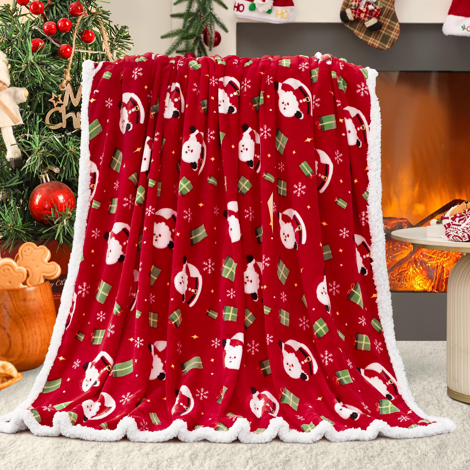 ROMROL Red Christmas Sherpa Throw Blanket Super Soft Flannel Fleece Blanket for Bed Sofa Couch Thick Winter Holiday Warm Cozy Christmas Decorative Blanket 50''x60'', Red Snowflake
