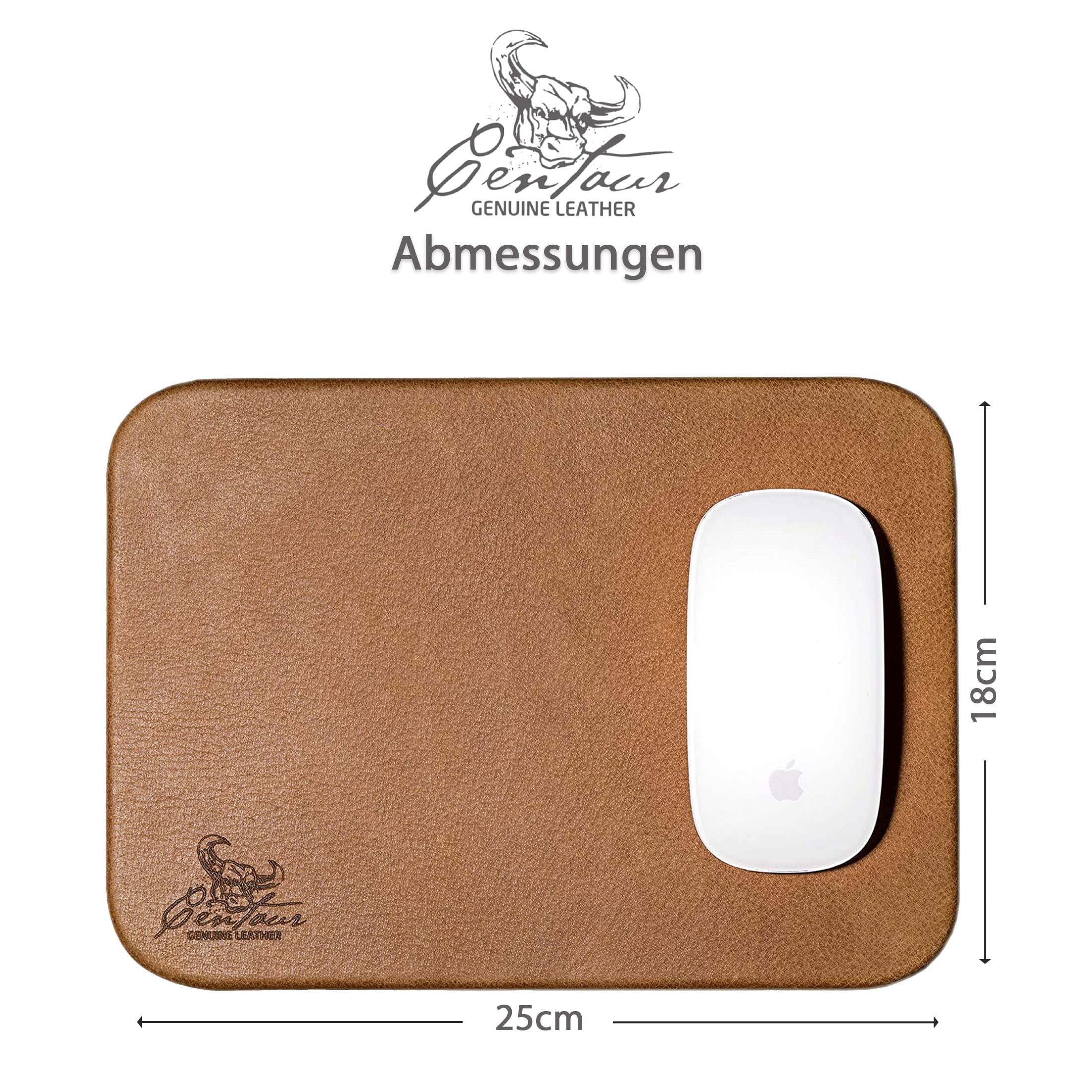 Centaur - Hochwertiges Leder Mousepad 25x18 cm Cognac Vintage - Vintage Mauspad aus echtem Leder - Unterlage für Computermaus - Leather Pad - Handarbeit Made in Germany