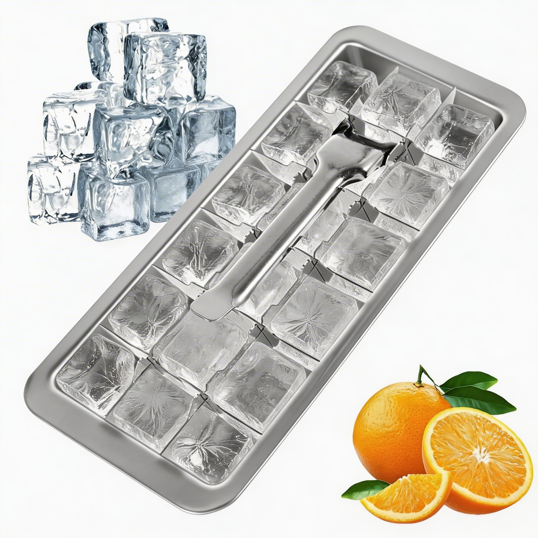Stainless Steel Ice Cube Tray,18 Slot Removable Metal Ice Cube Maker with Easy Release Handle,Detachable Freezer Square ICES Cubes Mold for Making Various ICES Cubes and Frozen Foods (1PC)