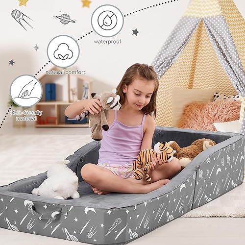 Miniatura 4 de JOYWOO Cama de suelo para niños pequeños, cama de viaje para niños de 3 a 6 años, camas plegables portátiles para niños pequeños, para el hogar,