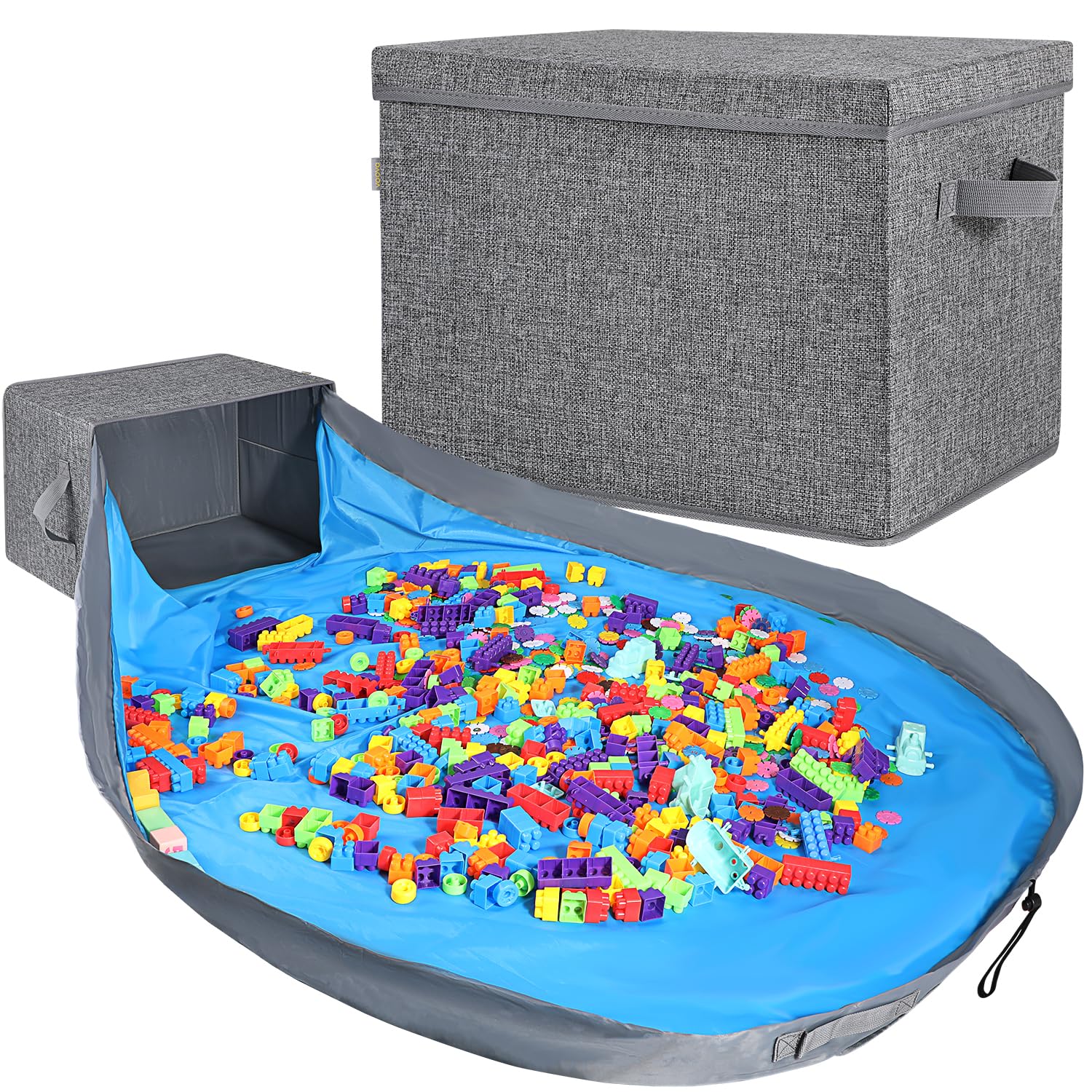 Voova Toy Storage Organizer and Play Mat- 2-in-1 Toy Storage Chest Bin for Kids,Stackable and Foldable Cube Toy Basket Box for Boys & Girls,Gey