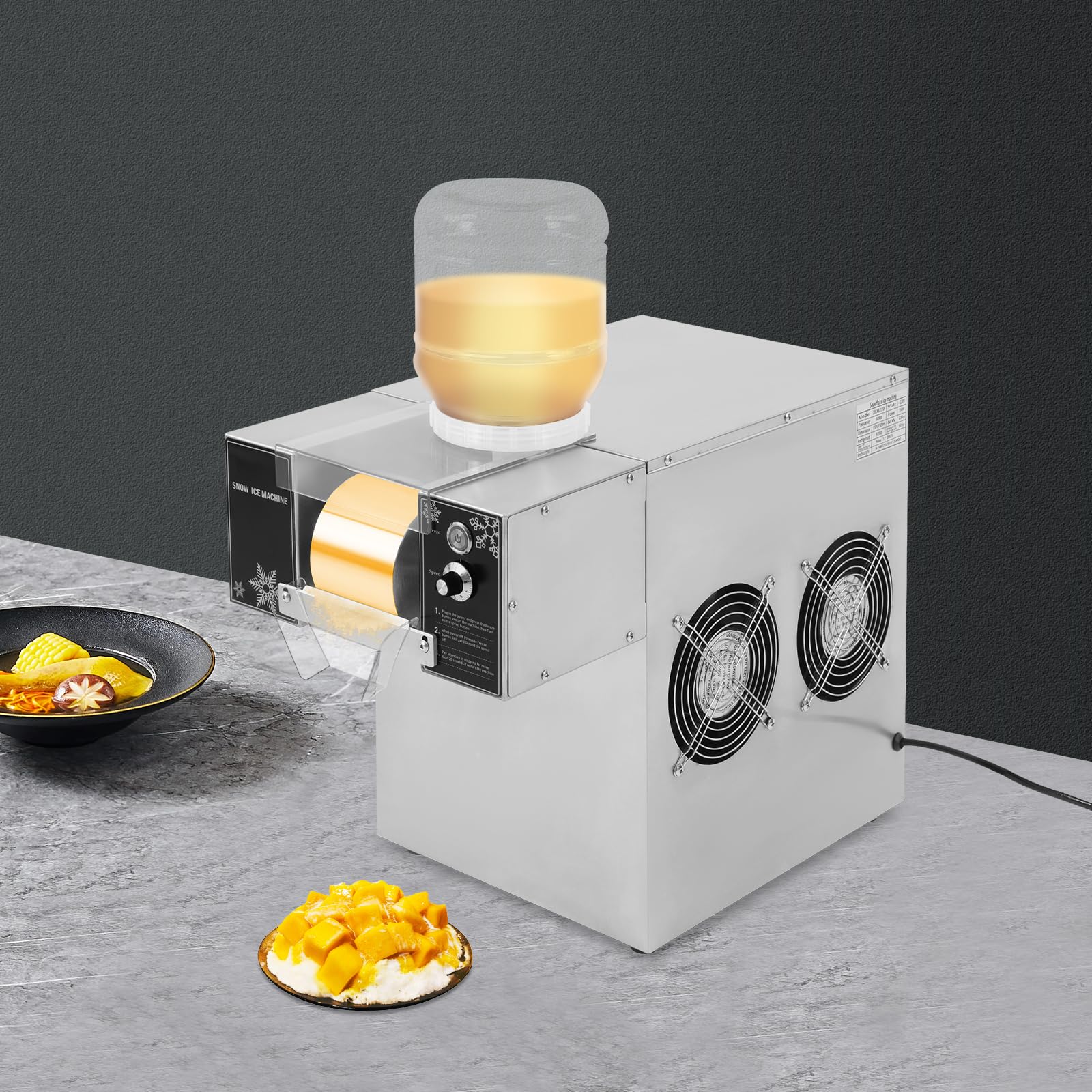 Professionelle Schneeflockeneismaschine 120kg/Tag 304 Edelstahl 8 Geschwindigkeiten Luftkühlung Doppelbehälter 5L x2 220V
