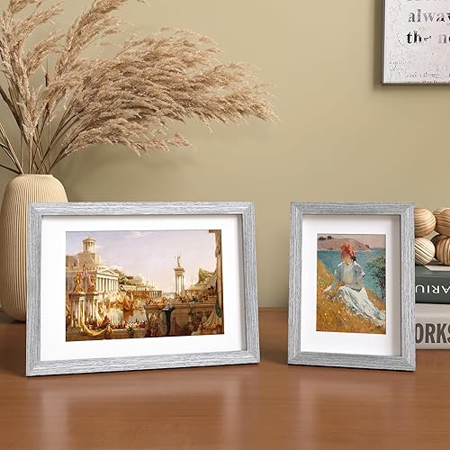 Vista 423 de KINLINK Marco de fotos A4 natural, de madera maciza con plexiglás acrílico para fotos A5 con paspartú o A4 sin paspartú, marco de fotos para mesa