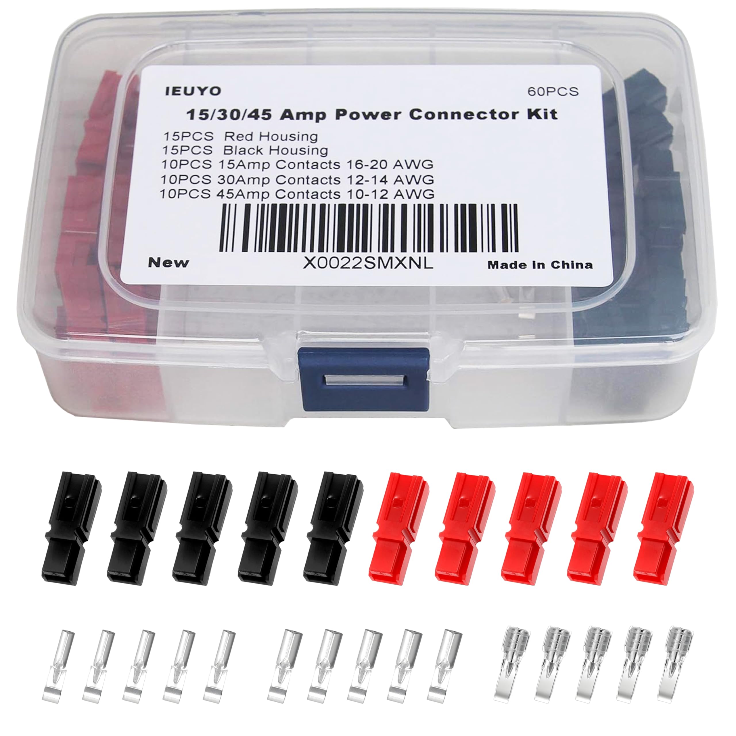 60 PCS 15/30/45 Amp Anderson Powerpole Connectors Assortment Kit, Quick Disconnect Terminals Connectors, with Connector Housing and Powerpole Come Unassembled in Box, AWG10-20