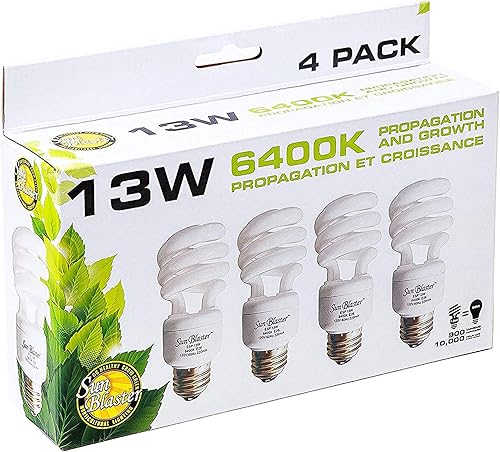 SunBlaster SL0900151 - Lámpara de cultivo CFL de 13 W, 4 unidades, color blanco