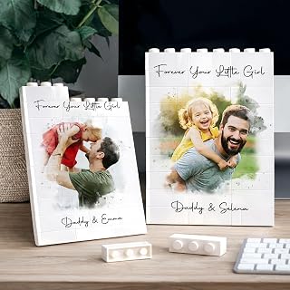 Lovely POD Personalized Daddy & Daughter Brick Photo Puzzle, Custom Fathers Day Building Block with Picture, Gift for Dad, Daddy, Grandpa, Family Photo Gifts