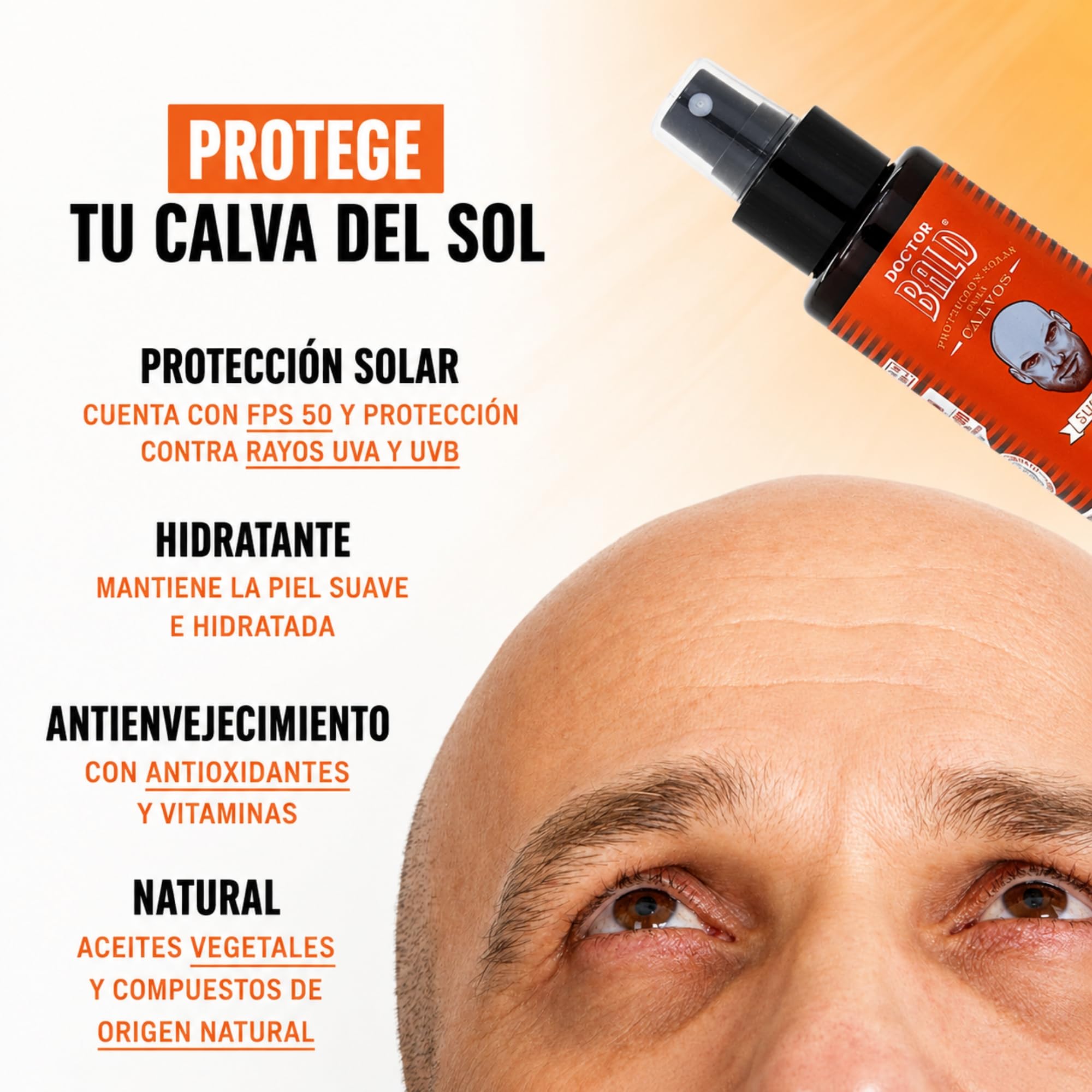 Beardburys Doctor Bald Protector Solar Calvos Spray SPF 50, 100ml (Pack 2) | Protector Solar para Cuero Cabelludo Expuesto, Textura Seca, Rápida Absorción, Sin Grasa y Sin Brillo